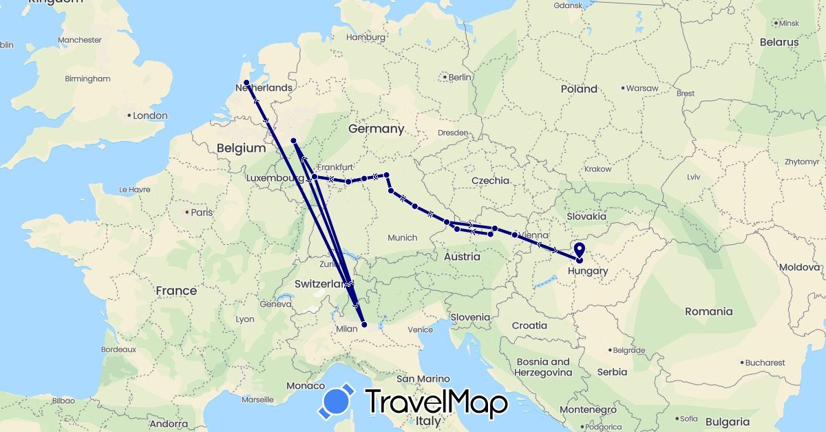 TravelMap itinerary: driving in Austria, Germany, Hungary, Italy, Netherlands (Europe)